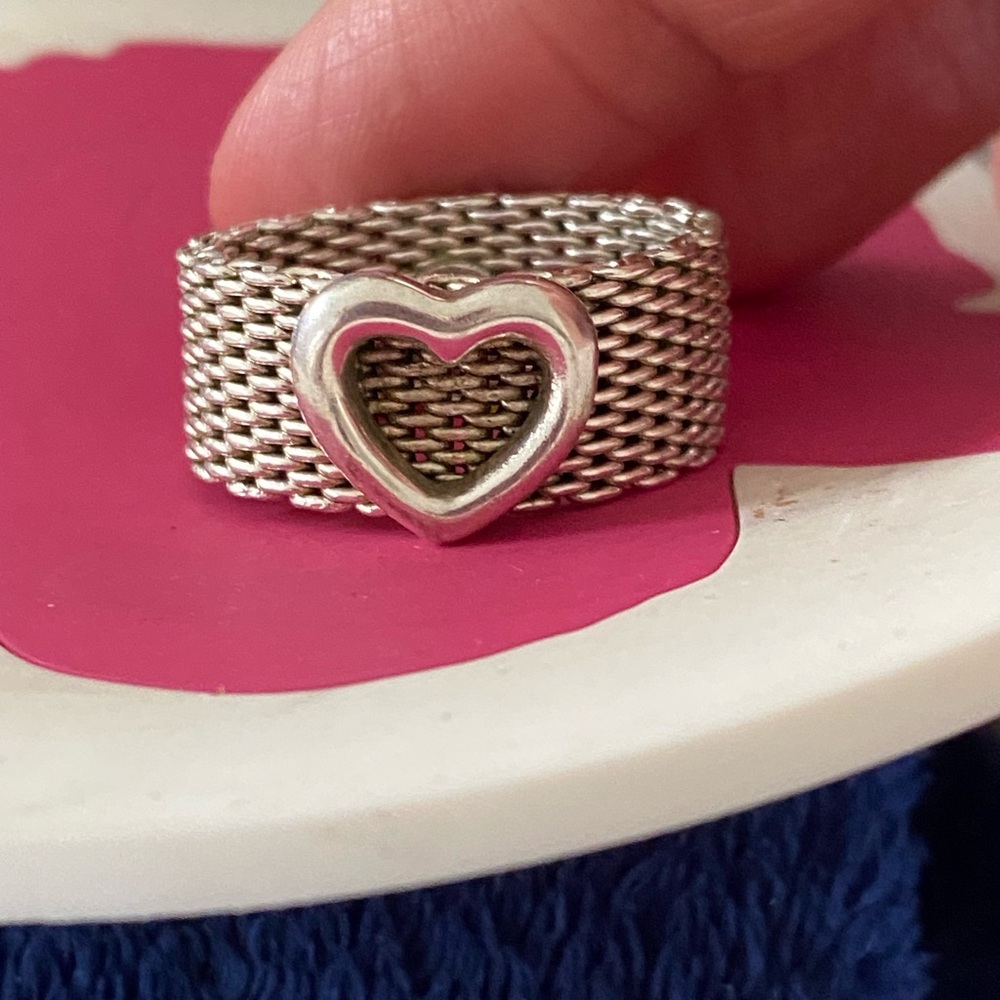 Tiffany & Co Sterling Silver 925 Heart Mesh Ring Size 8.25